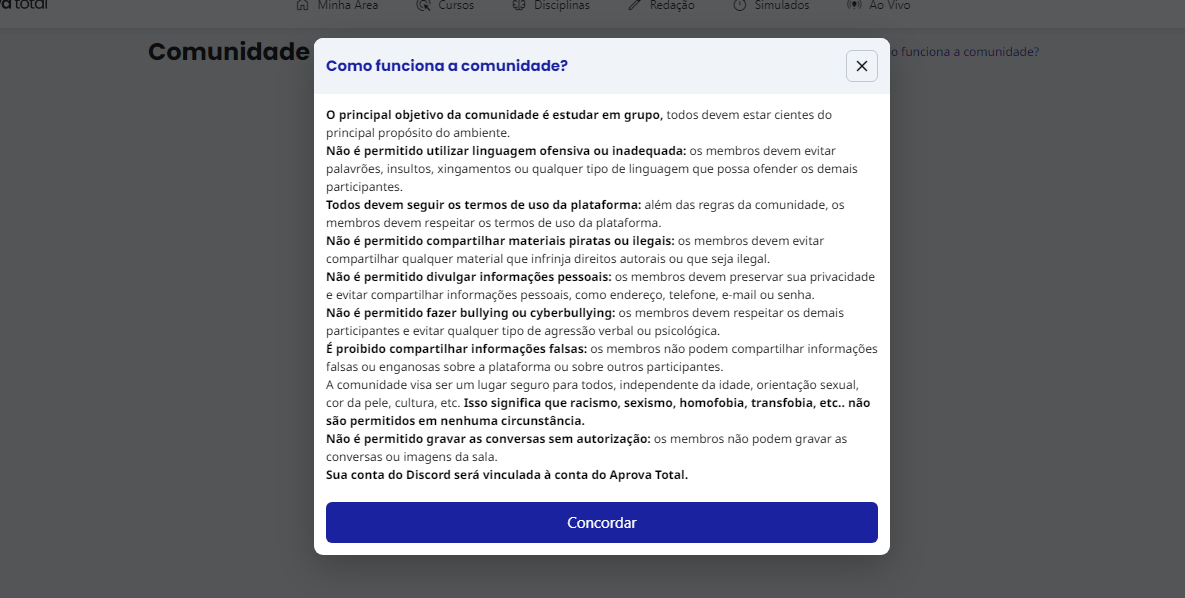 Explicação de como funciona a comunidade do Aprova Total