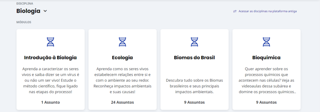 Exemplo de navegação por disciplina
