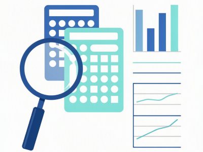 Ilustração abstrata sobre revisão da nota do Enem com gráficos, lupa e formulários sem texto