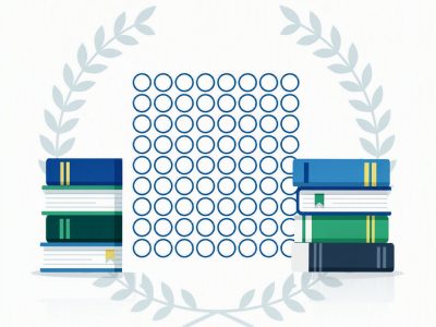 Ilustração abstrata sobre a Prova Nacional Docente 2026, com livros e cartão de respostas sem texto