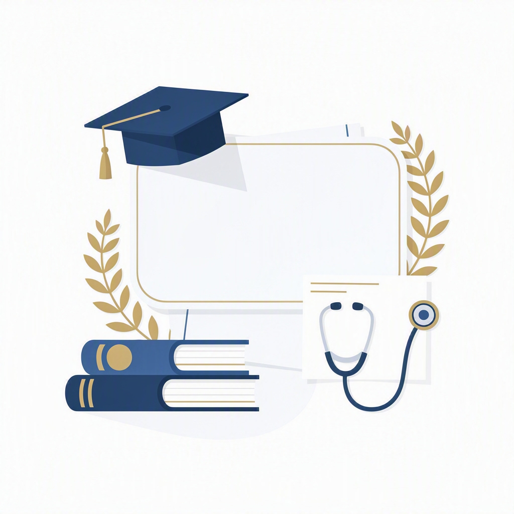 Ilustração sobre Prouni 2026 com elementos acadêmicos e de Medicina, sem texto.