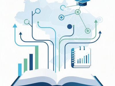Ilustração abstrata sobre educação básica, retomada dos estudos e inclusão produtiva, sem texto