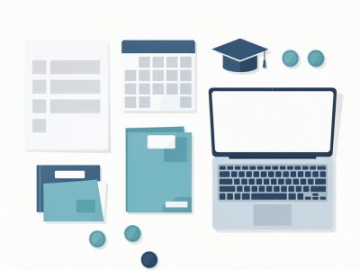 Ilustração abstrata sobre isenção do Enem 2026, com calendário, documentos e materiais de estudo, sem texto.